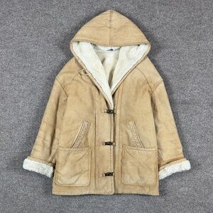 Gallery Suede Leather Fur Lined Hooded Barn Chore Coat Women’s M Fireman Claps